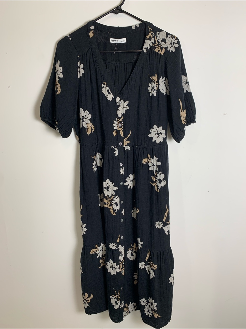Sonoma Black Floral Button-Front Midi Dress